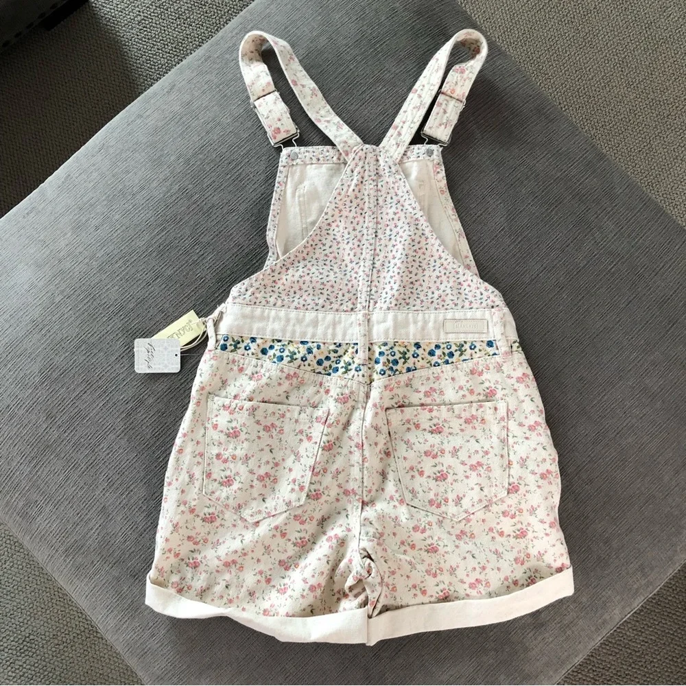 Free People Floral Print Overalls in Cream and Pink - Picture 4 of 10